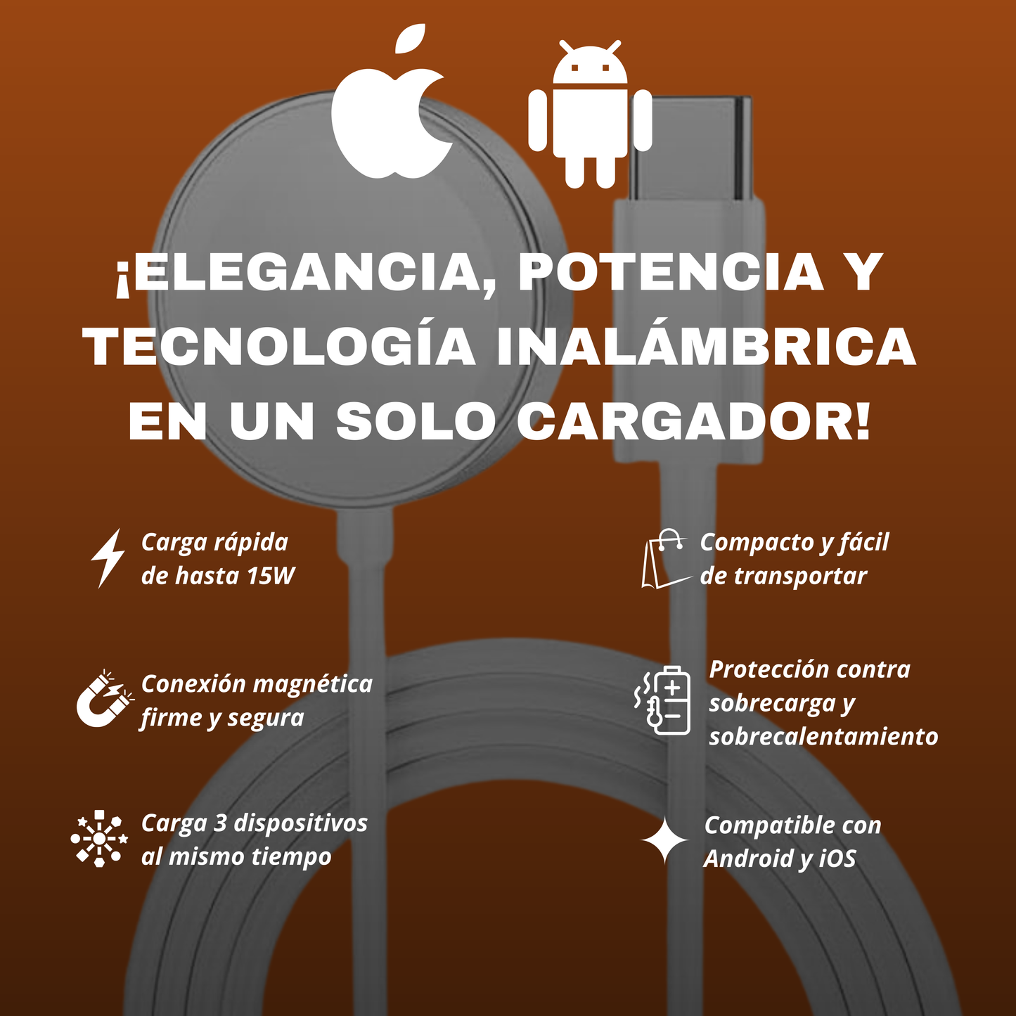 ⚡️CARGADOR INALÁMBRICO 3 EN 1  / ⌚️SMARTWATCH + 🎧AURICULARES + 📱SMATPHONE / Despídete del desorden y disfruta de la practicidad.