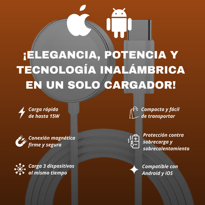 ⚡️CARGADOR INALÁMBRICO 3 EN 1  / ⌚️SMARTWATCH + 🎧AURICULARES + 📱SMATPHONE / Despídete del desorden y disfruta de la practicidad.